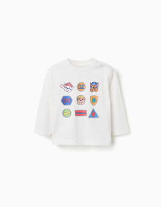 T-shirt de algodão com estampado Paw Patrol para bebé menino, branco