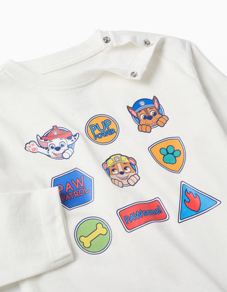 T-shirt de algodão com estampado Paw Patrol para bebé menino, branco