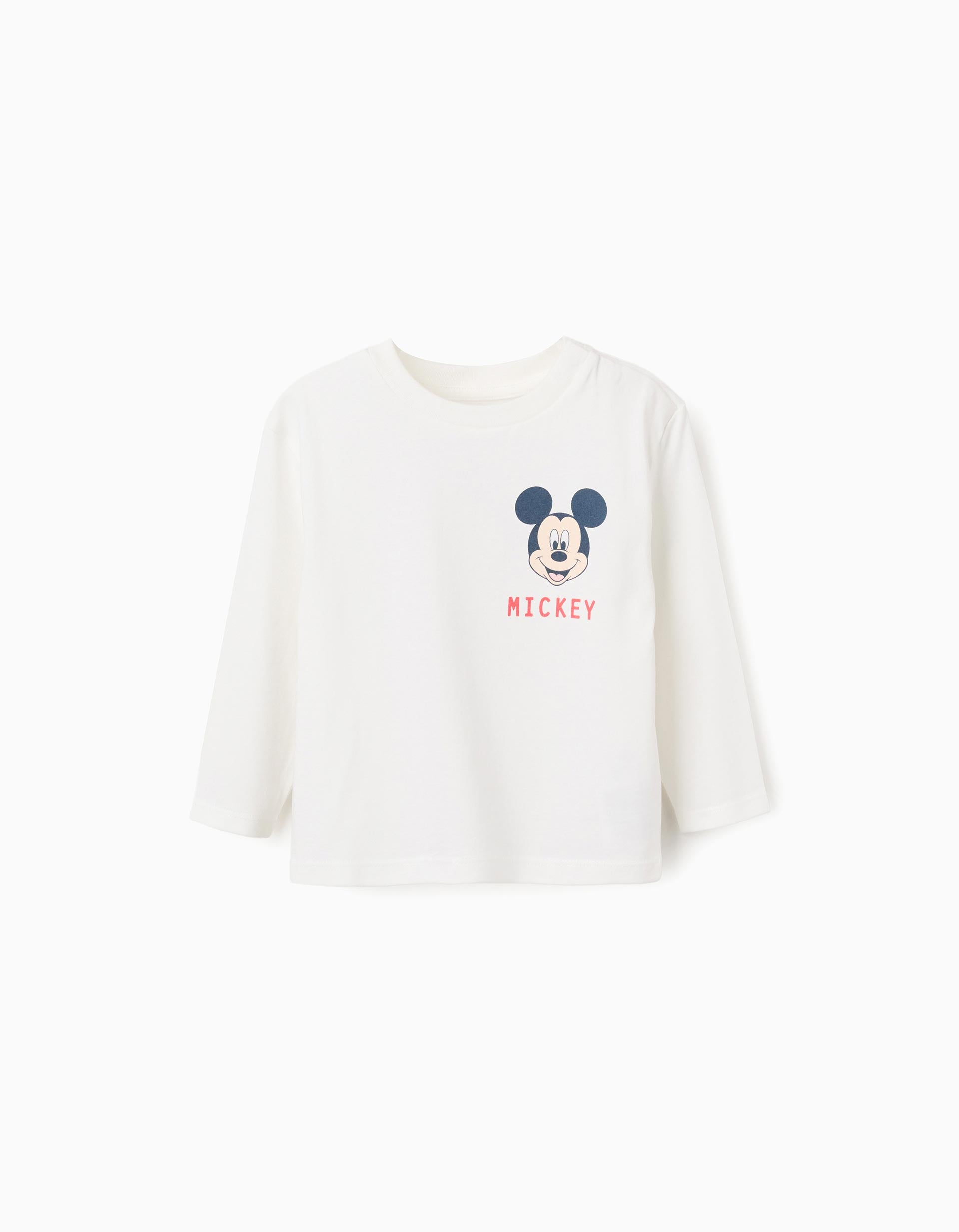 Long sleeve cotton T-shirt with Mickey prints for baby boys, white