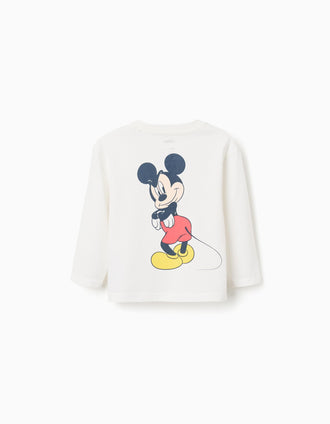 T-shirt de algodão com estampados do Mickey para bebé menino, branco