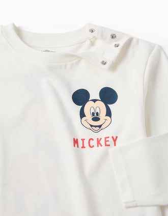 T-shirt de algodão com estampados do Mickey para bebé menino, branco