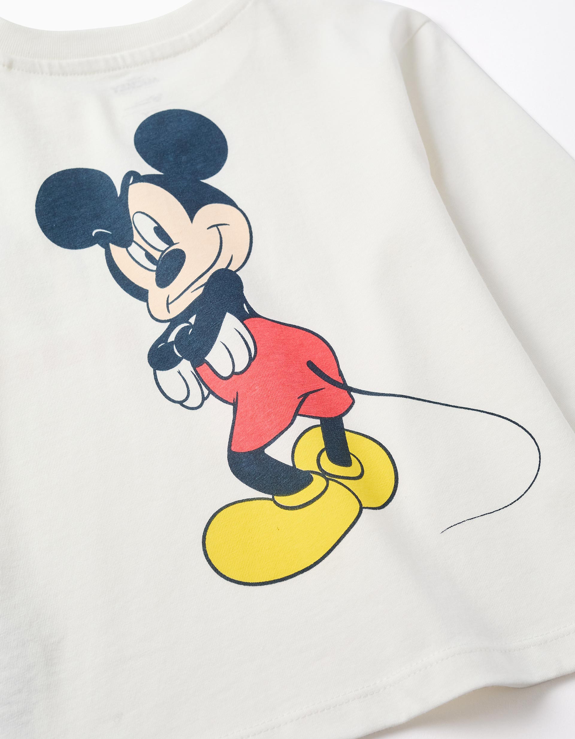 Long sleeve cotton T-shirt with Mickey prints for baby boys, white