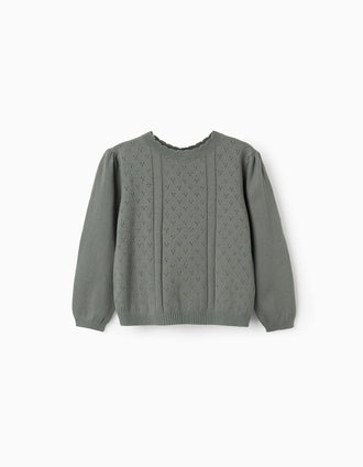 Camisola de malha ajurada B&S para menina, verde-escuro