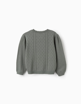 Camisola de malha ajurada B&S para menina, verde-escuro