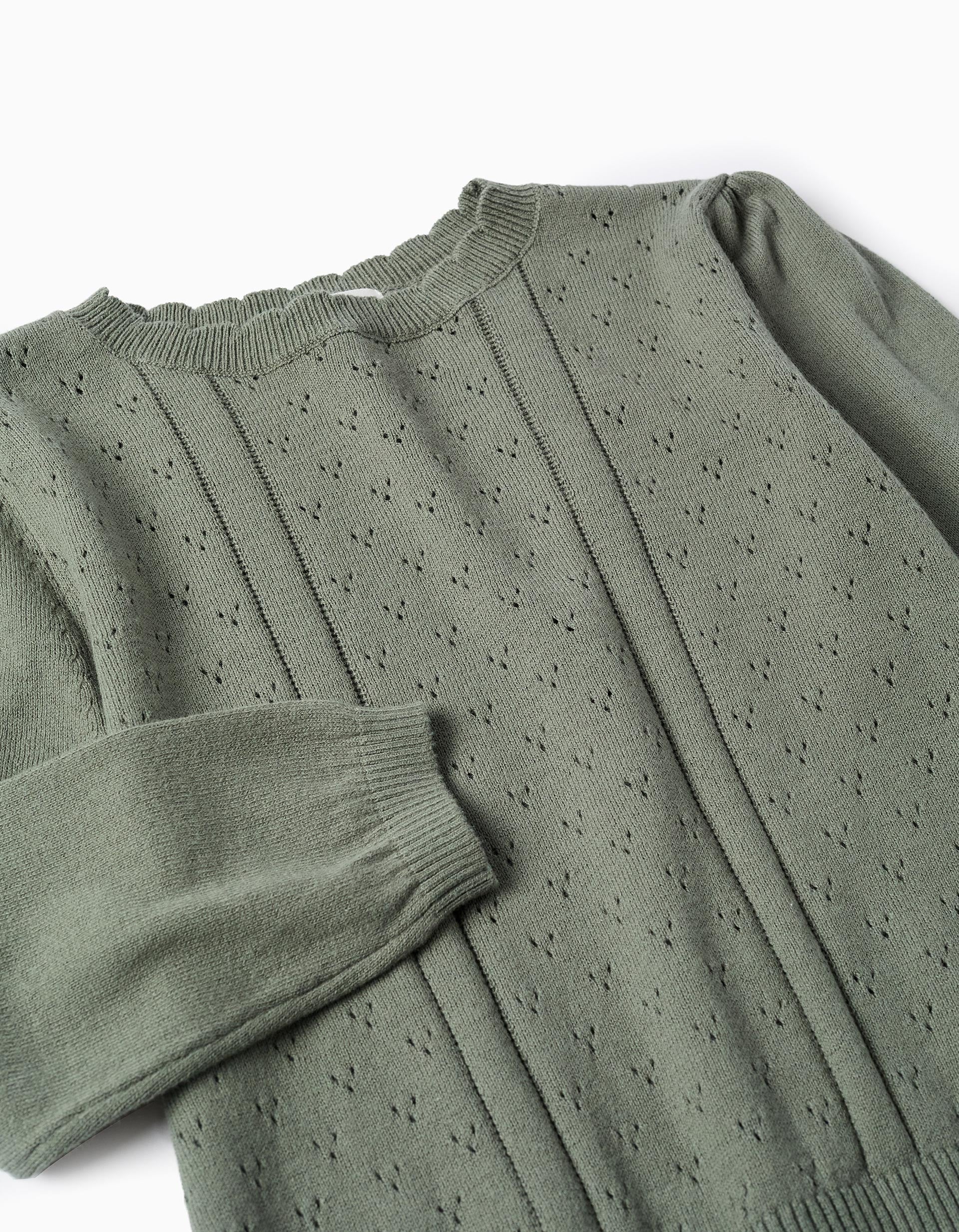 Camisola de malha ajurada B&S para menina, verde-escuro