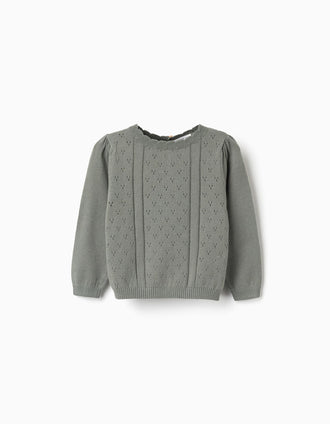 Camisola de malha ajurada B&S para bebé menina, verde-escuro