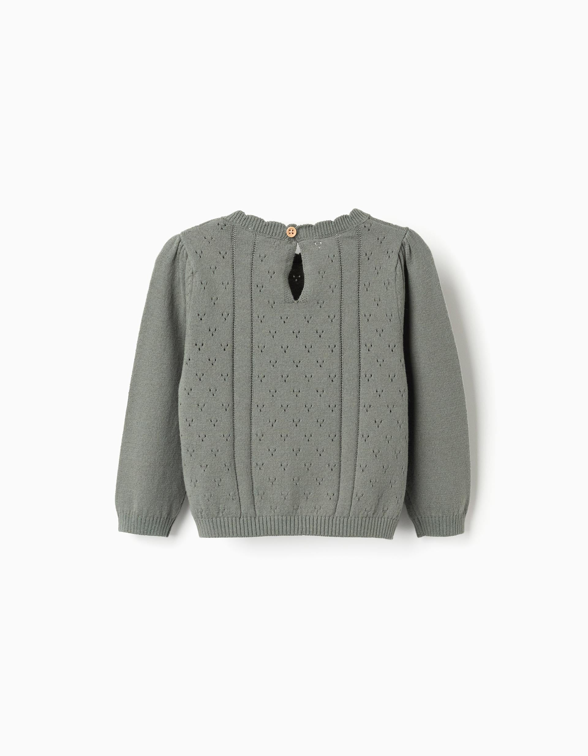 Camisola de malha ajurada B&S para bebé menina, verde-escuro