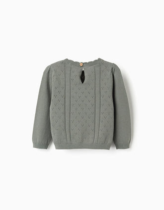 Camisola de malha ajurada B&S para bebé menina, verde-escuro