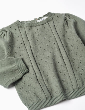 Camisola de malha ajurada B&S para bebé menina, verde-escuro