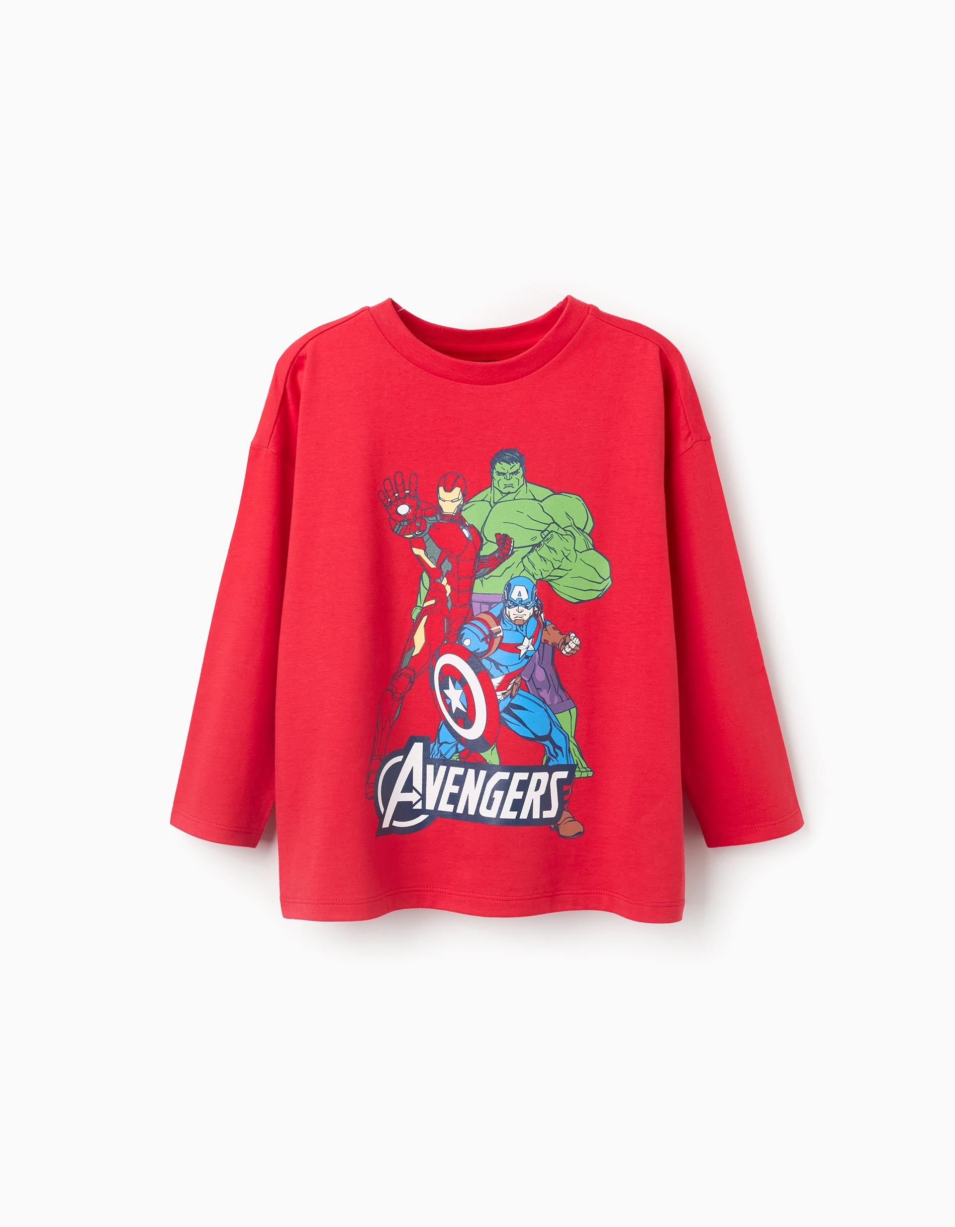 T-shirt de algodão com estampado dos Vingadores para menino, vermelho