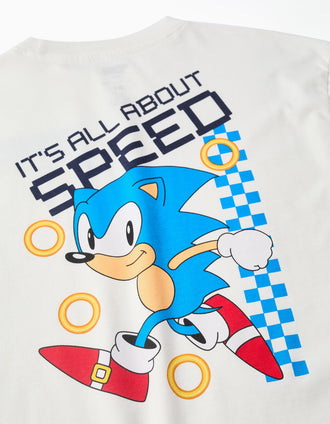 T-shirt de algodão com estampados do Sonic para menino, branco
