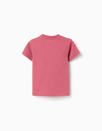 T-shirt en coton avec imprimé Nature pour bébé garçon, rose foncé