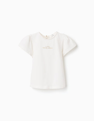 T-shirt with Fleurs d'Amour print for baby girls, white/golden