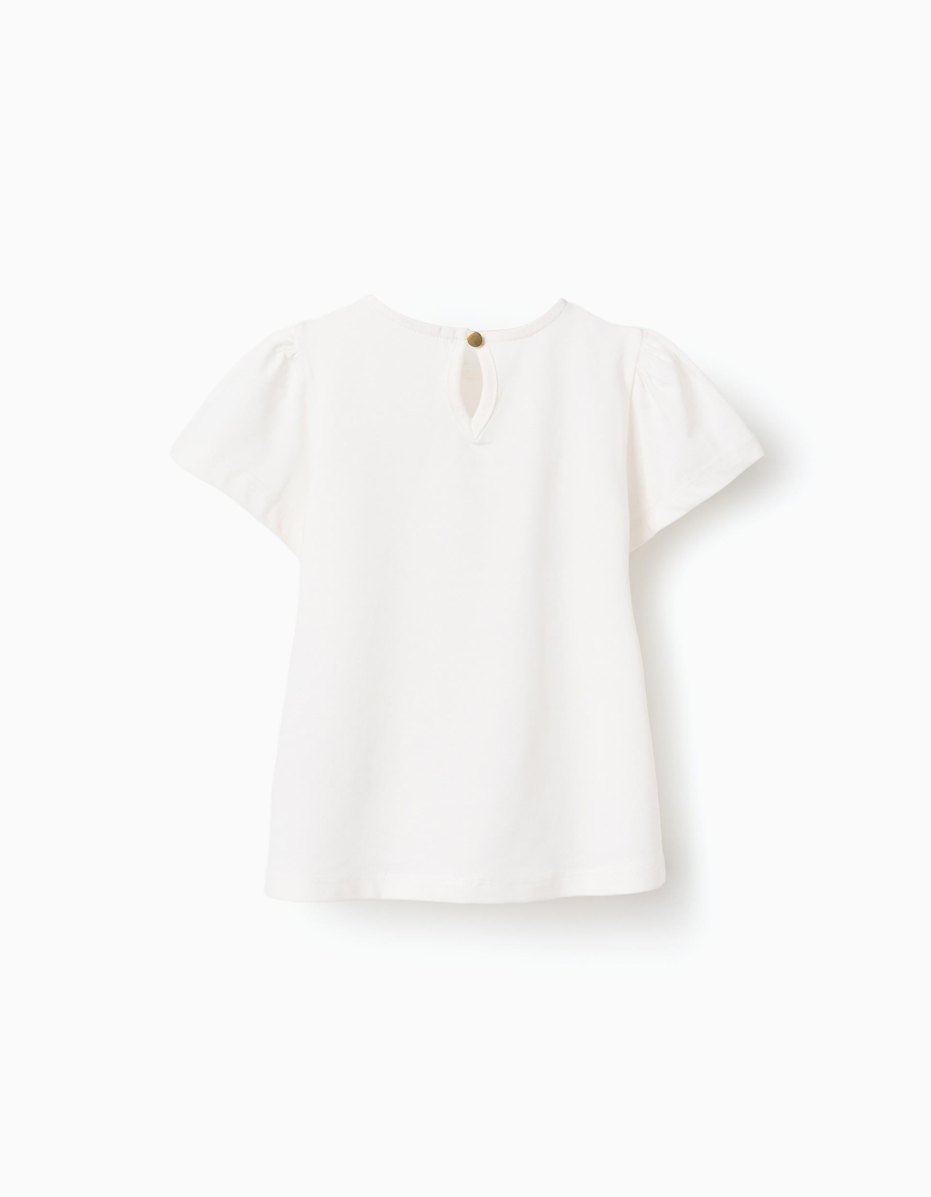 T-shirt with Fleurs d'Amour print for baby girls, white/golden