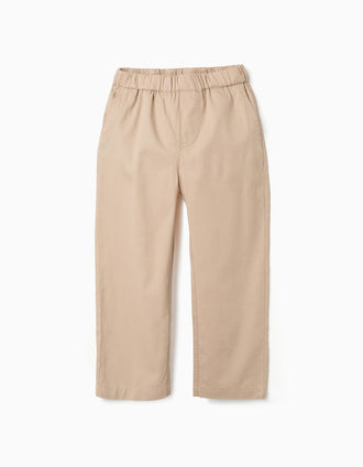Pantalón baggy de algodón con elástico B&S para niño, beige