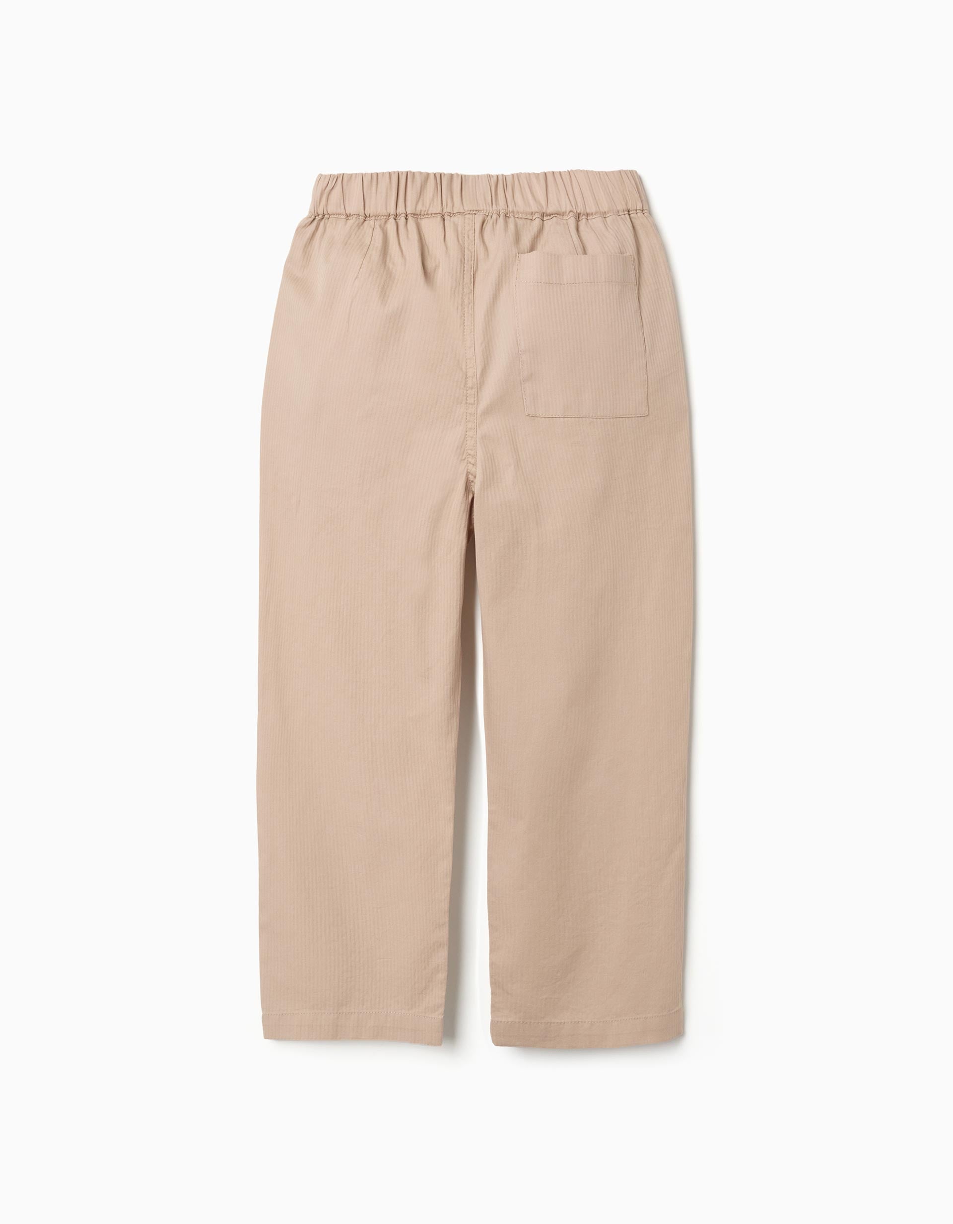 Pantalón baggy de algodón con elástico B&S para niño, beige