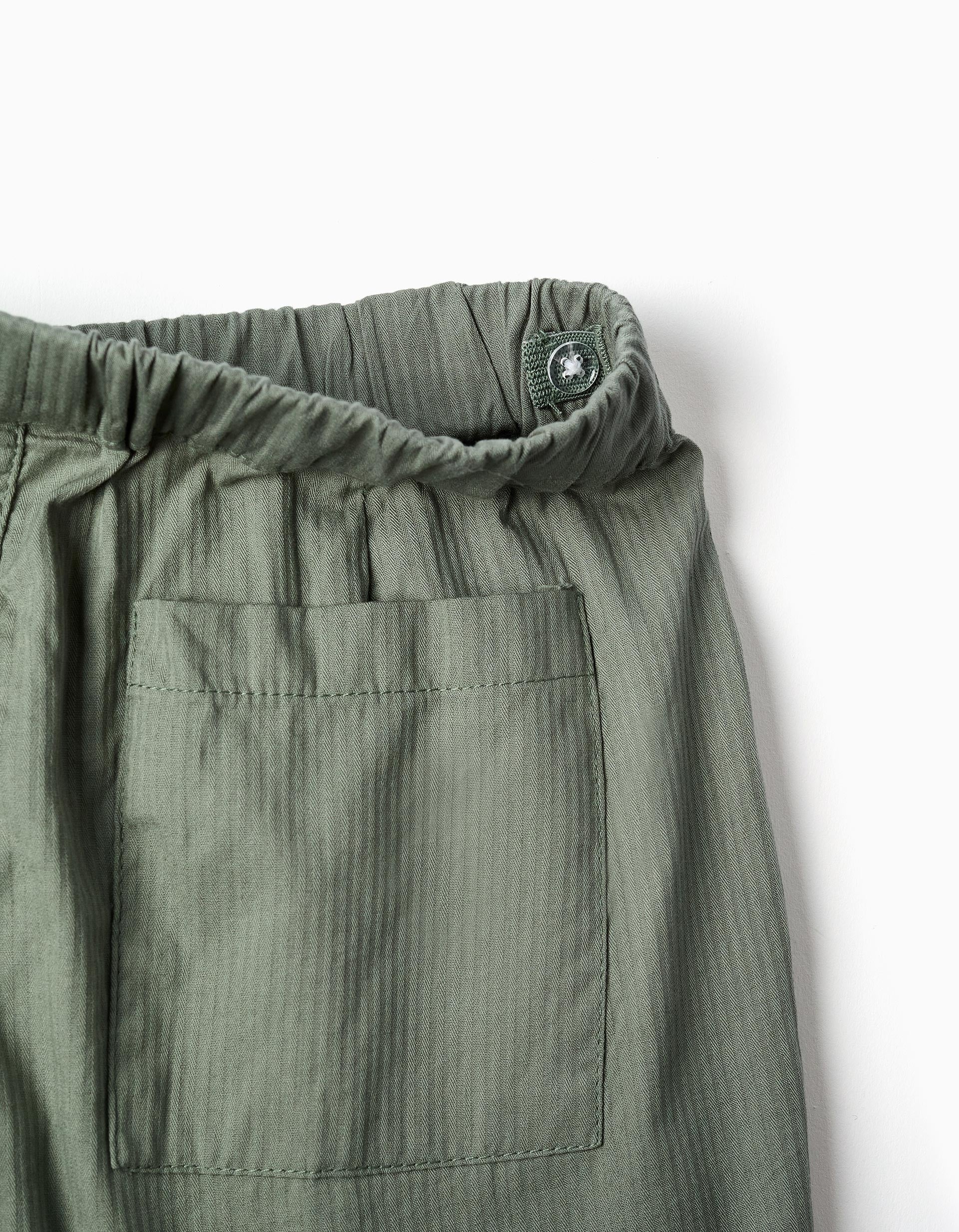 Pantalón baggy de algodón con elástico B&S para niño, verde oscuro