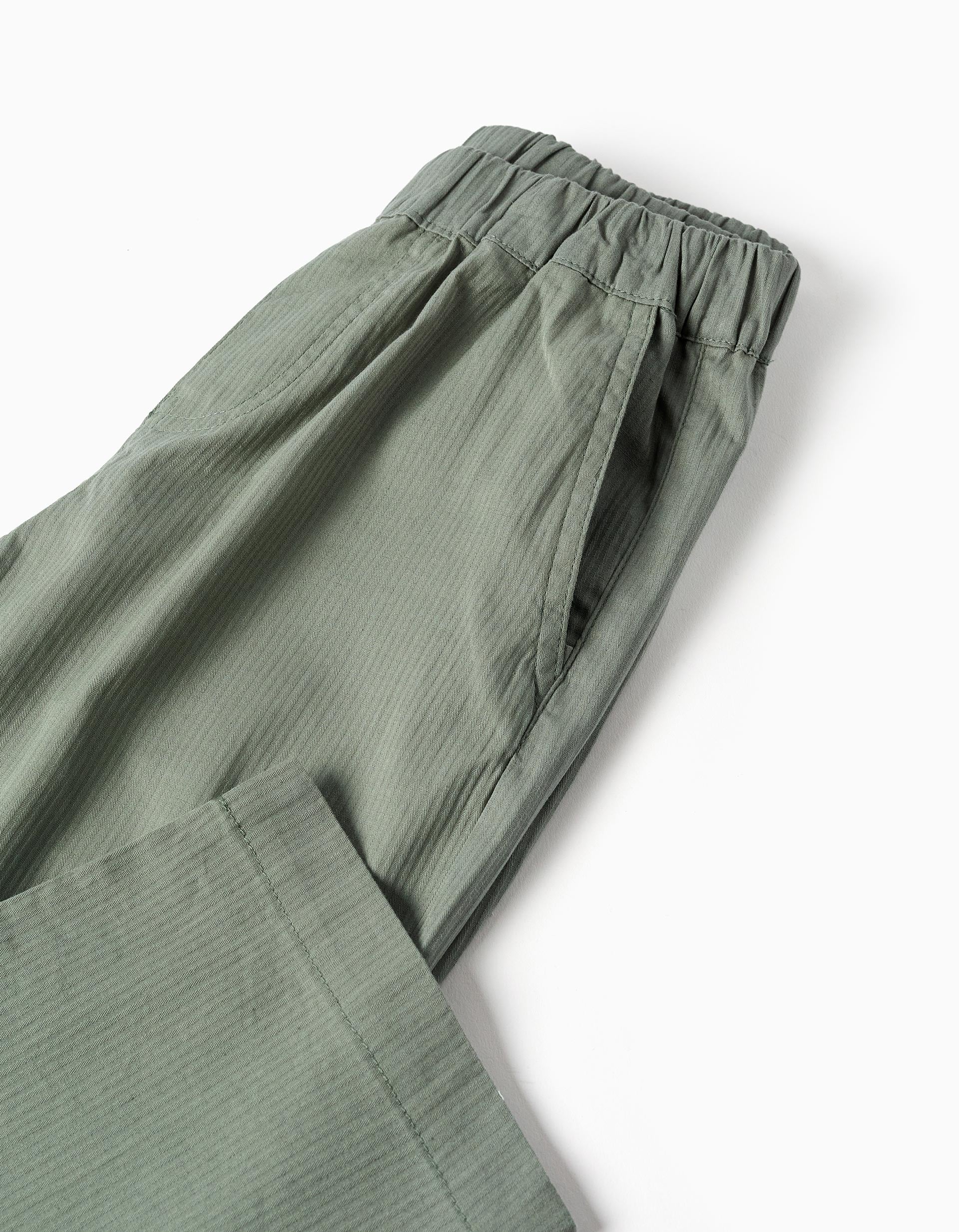 Pantalón baggy de algodón con elástico B&S para niño, verde oscuro