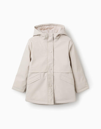 Parka acolchada con capucha y forro para niña, beige claro