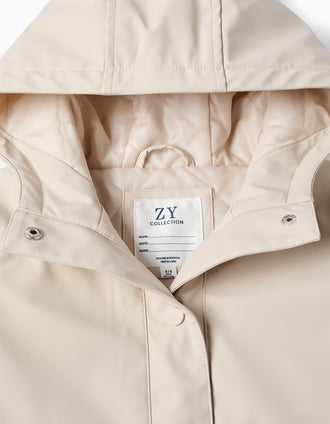 Parka acolchada con capucha y forro para niña, beige claro