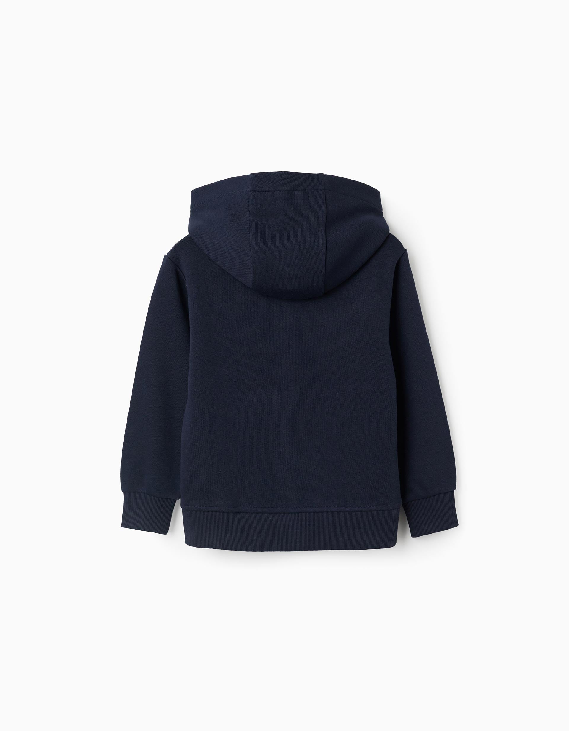 Hooded fleece jacket with pockets for boys, dark blue