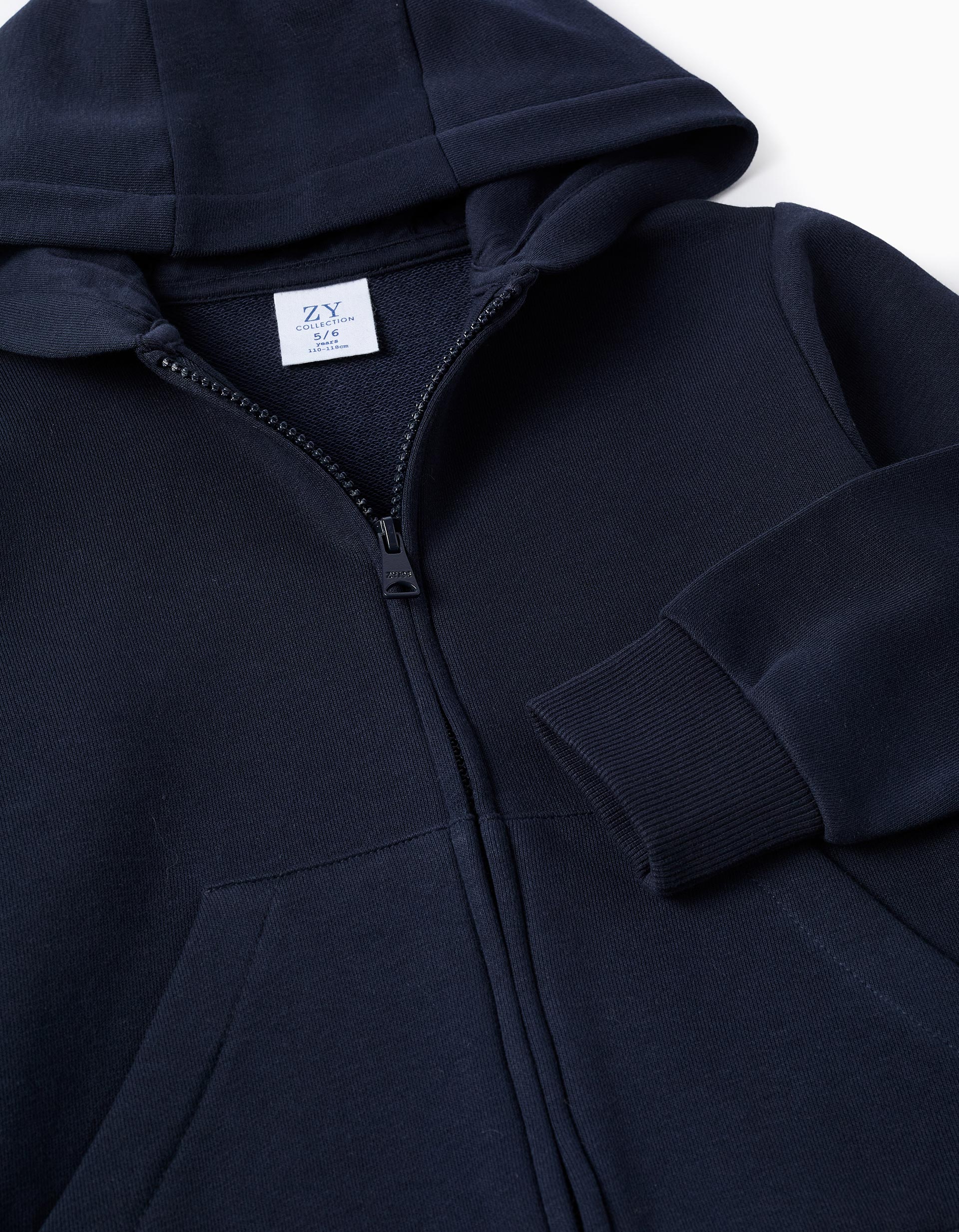 Hooded fleece jacket with pockets for boys, dark blue