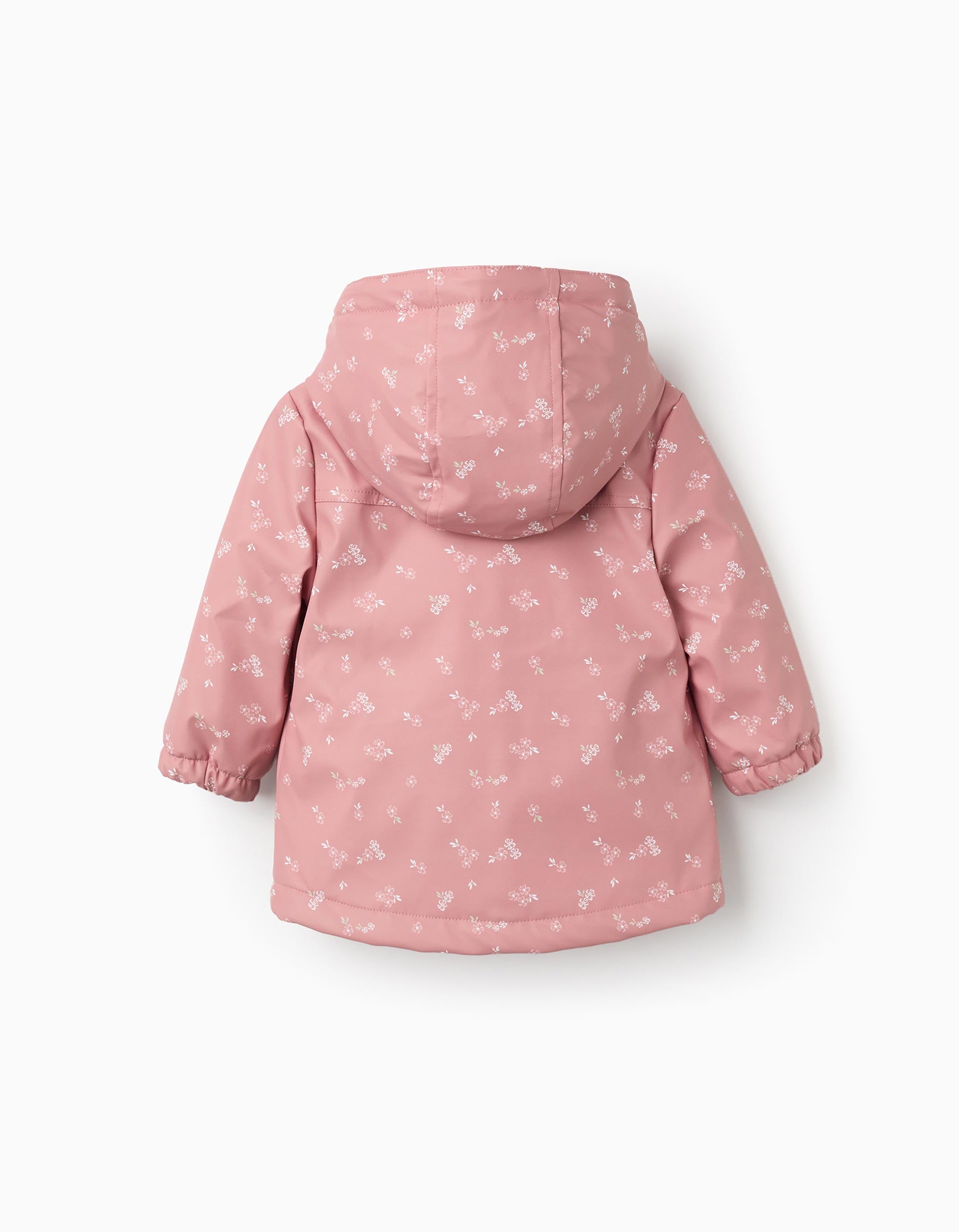 Padded rubber parka with hood for baby girls, pink