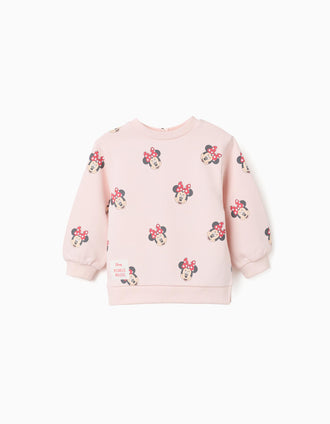 Sudadera perchada con motivo Minnie para bebé niña, rosa claro