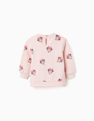 Sudadera perchada con motivo Minnie para bebé niña, rosa claro