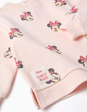 Sudadera perchada con motivo Minnie para bebé niña, rosa claro