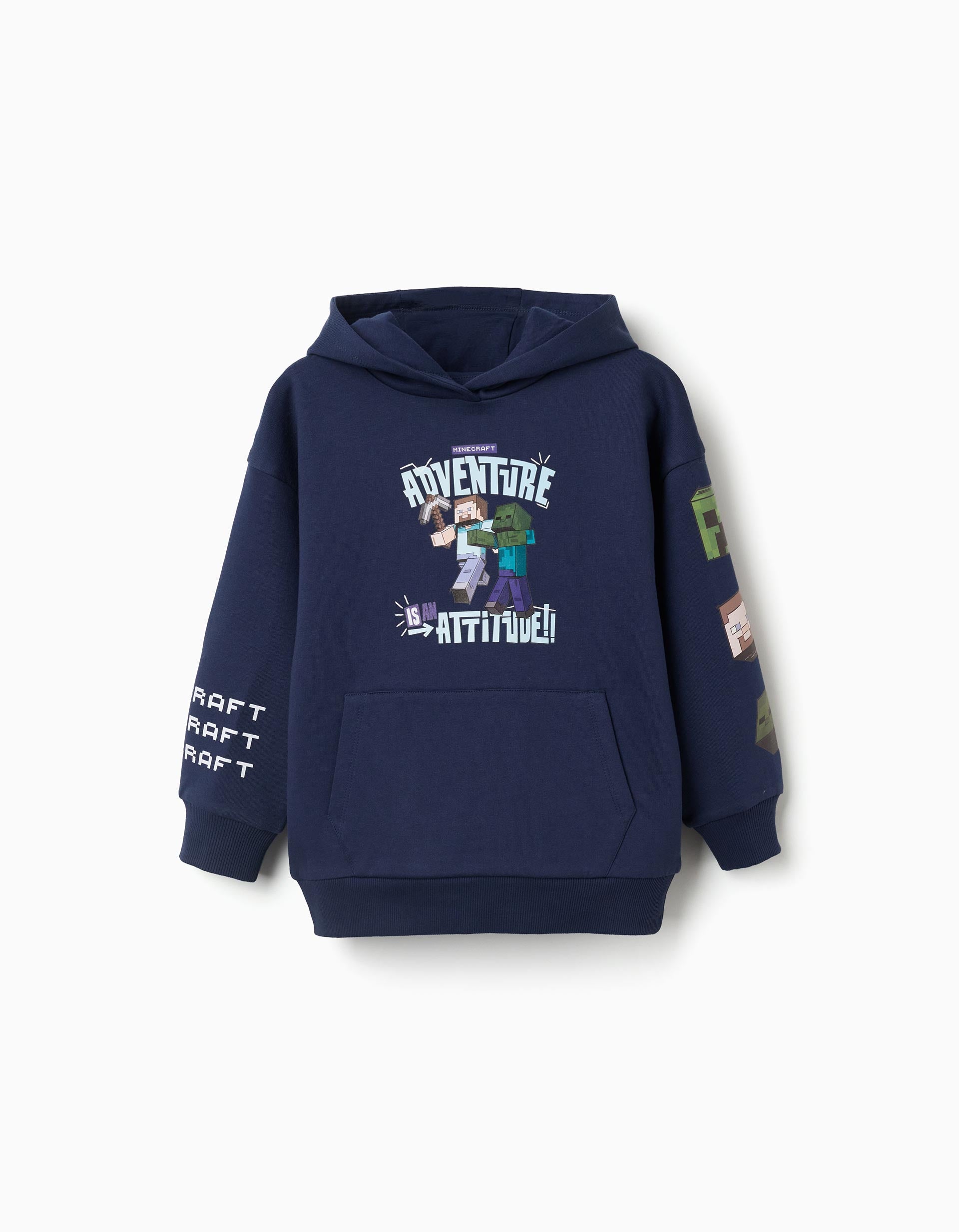 Hooded brushed sweatshirt with Minecraft print for boys, dark blue