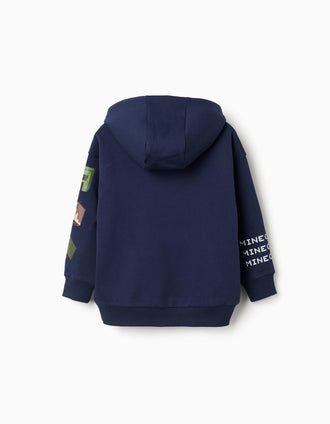 Sweat en coton peigné à capuche et imprimé Minecraft pour garçon, bleu