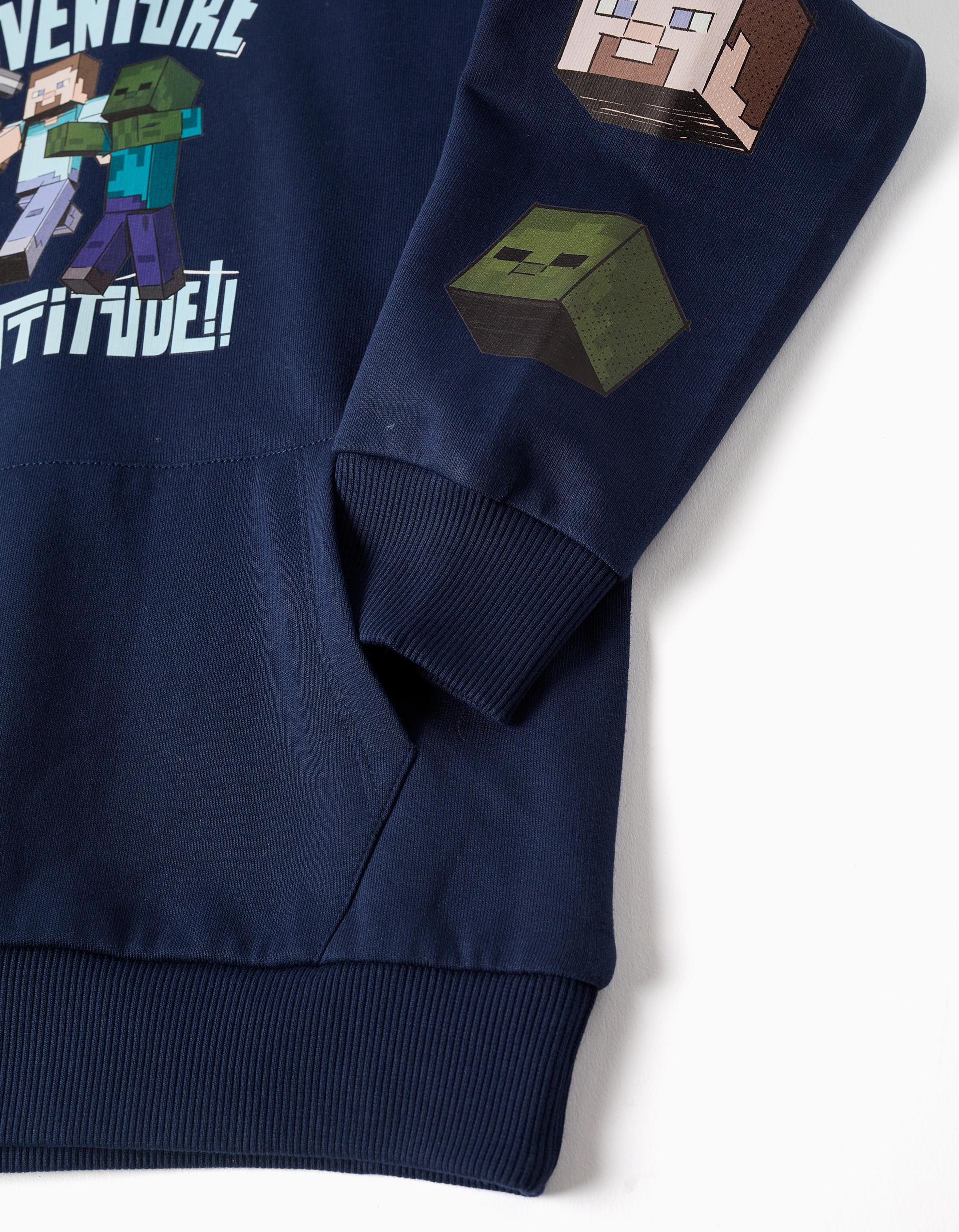 Hooded brushed sweatshirt with Minecraft print for boys, dark blue