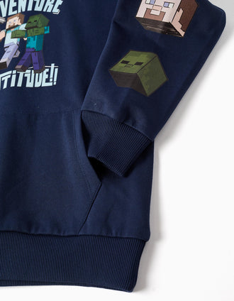 Sweat en coton peigné à capuche et imprimé Minecraft pour garçon, bleu