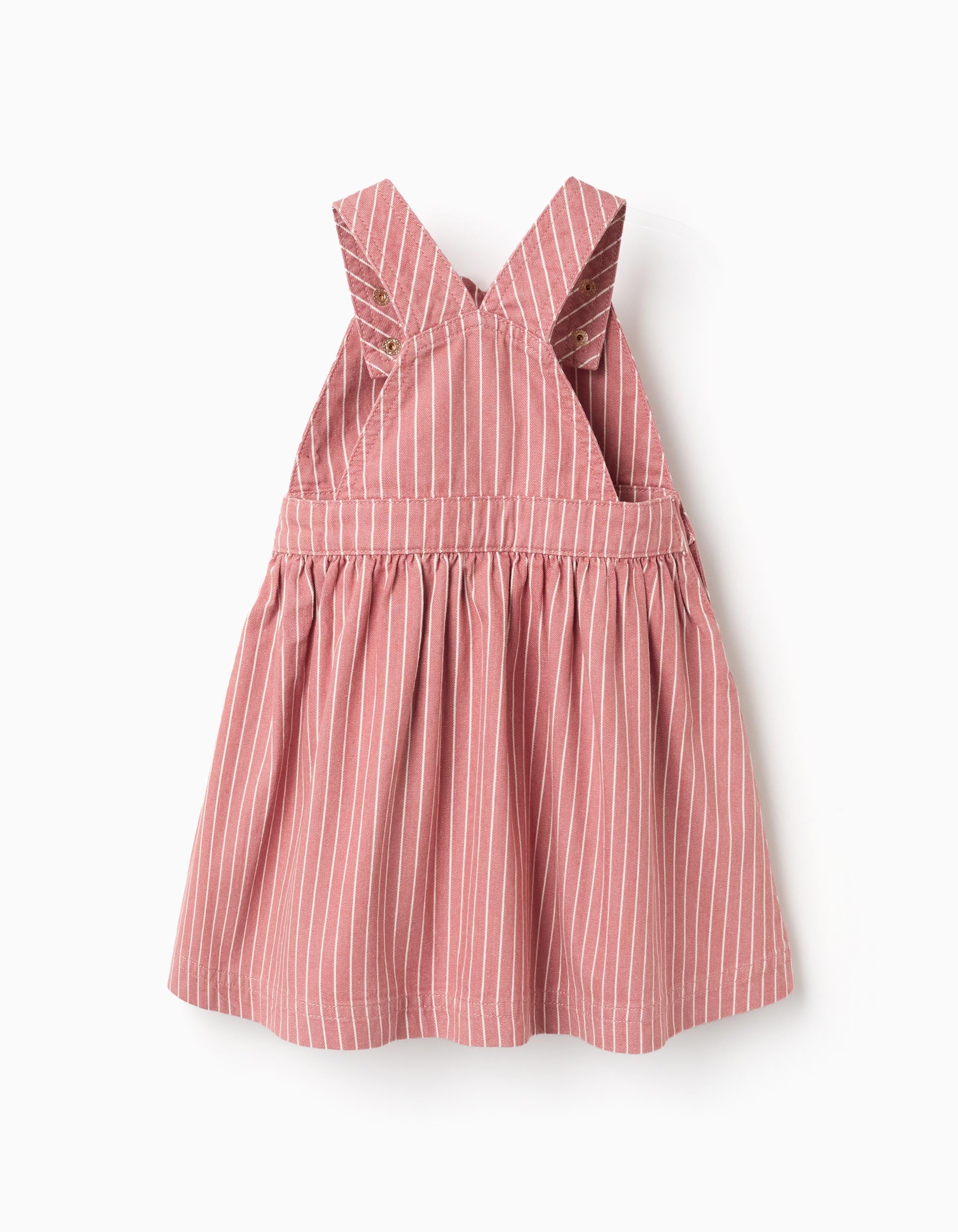 Robe salopette en sergé à rayures pour bébé fille, rose/blanc