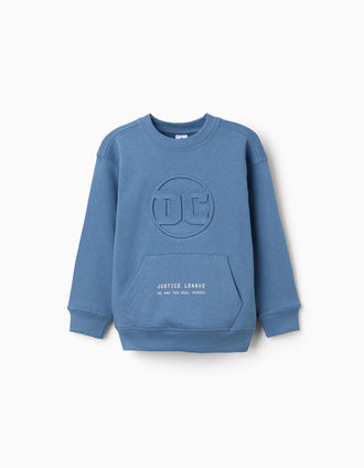 Sweat en coton peigné avec imprimés Justice League pour garçon, bleu