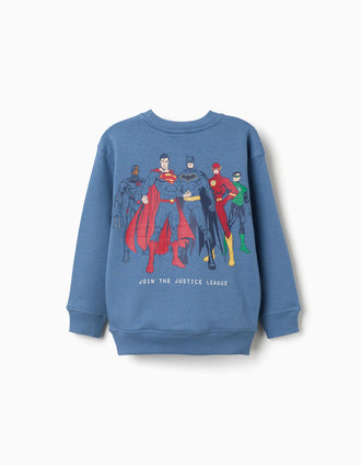 Sweat en coton peigné avec imprimés Justice League pour garçon, bleu