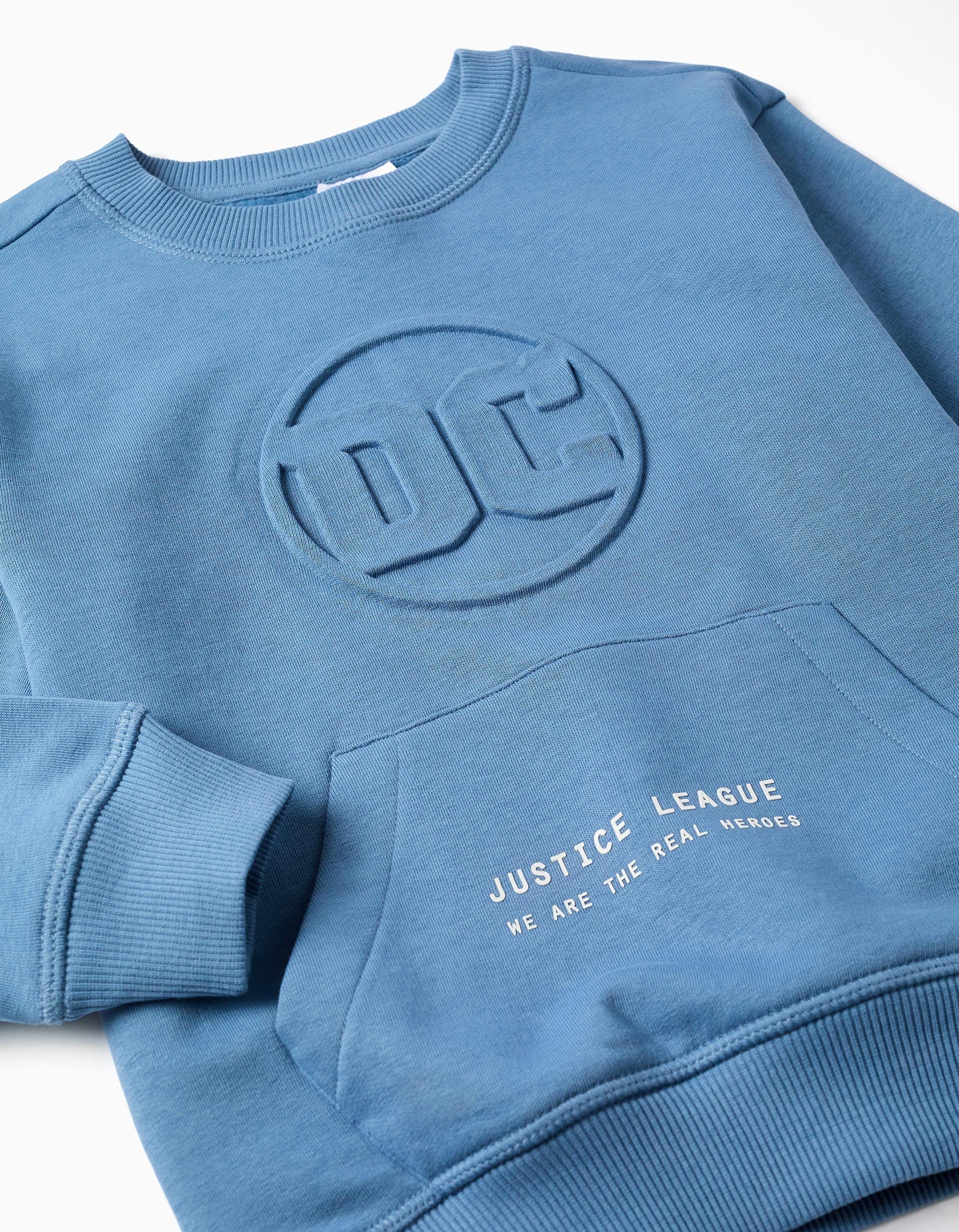 Brushed sweatshirt with Justice League prints for boys, blue