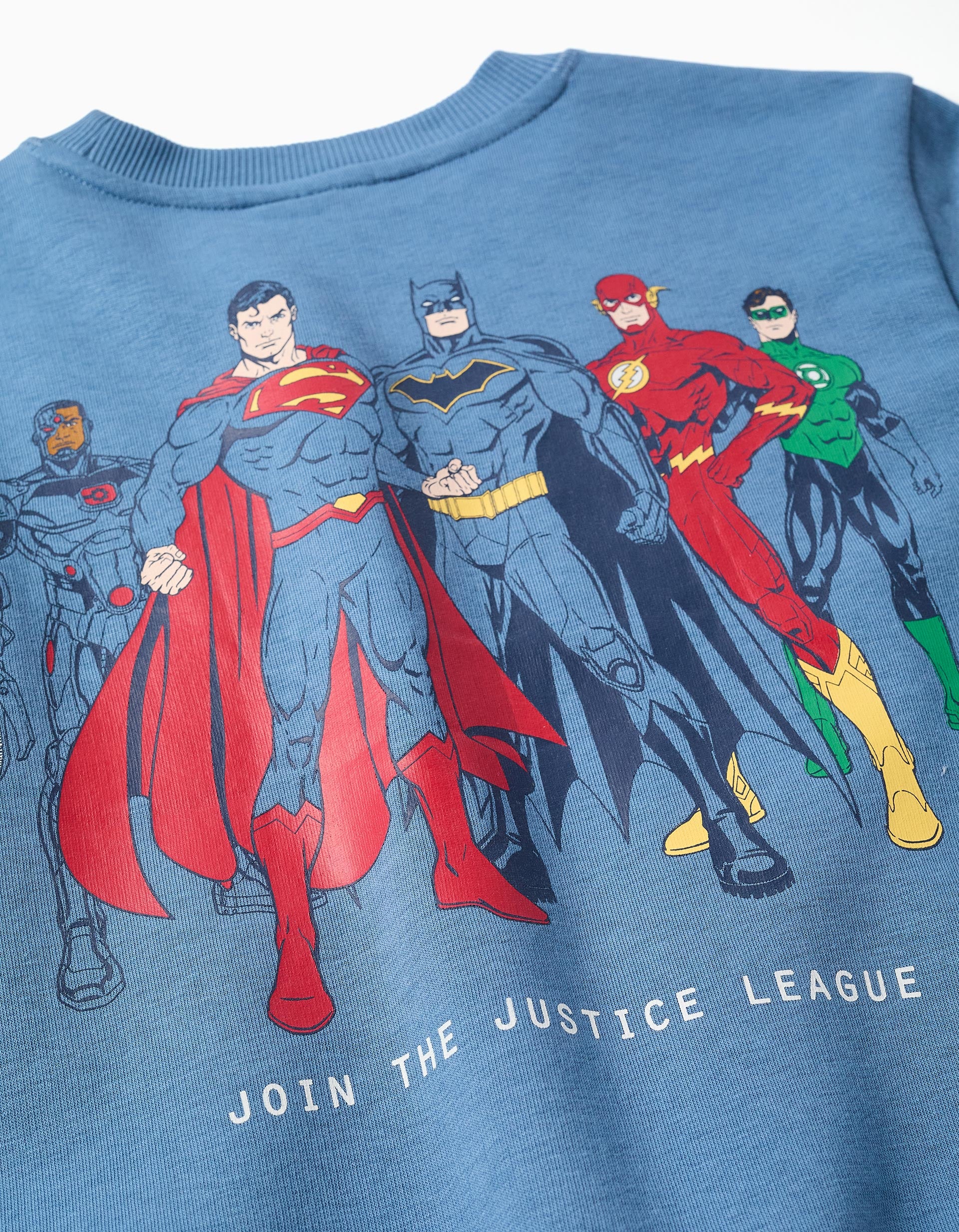 Brushed sweatshirt with Justice League prints for boys, blue