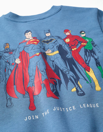 Sweat en coton peigné avec imprimés Justice League pour garçon, bleu