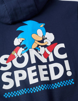 Sweat zippé en coton peigné avec capuche et Sonic pour garçon, bleu foncé
