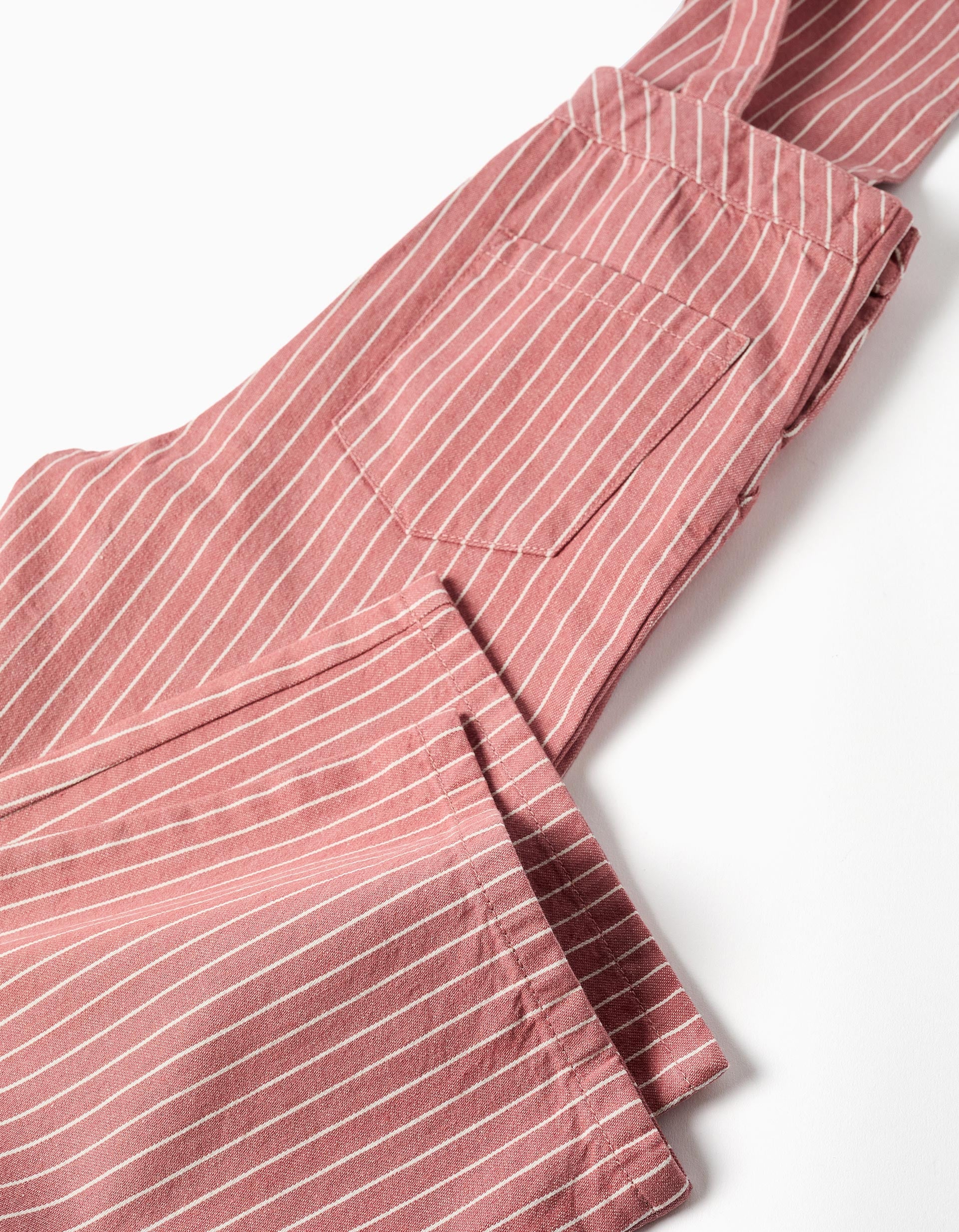 Salopette en sergé de coton à rayures pour fille, rose/blanc