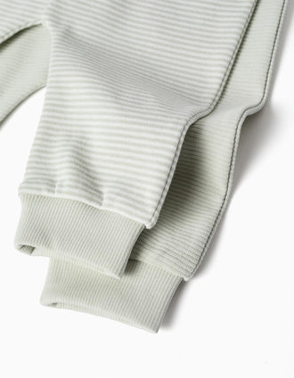 2 calças de algodão lisas/às riscas para recém-nascido, branco/verde