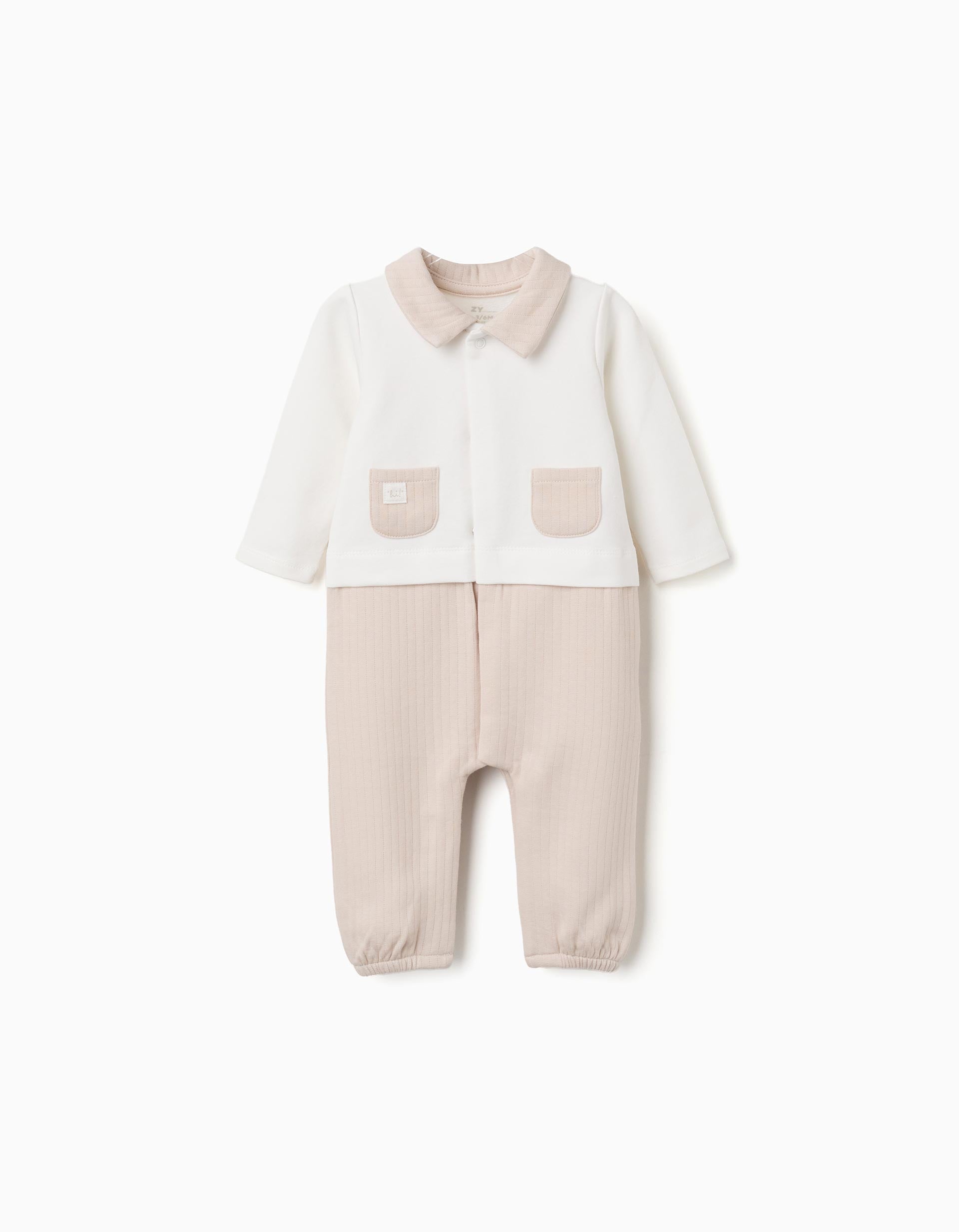 Babygrow sem pés em algodão acolchoado para recém-nascido, branco/bege
