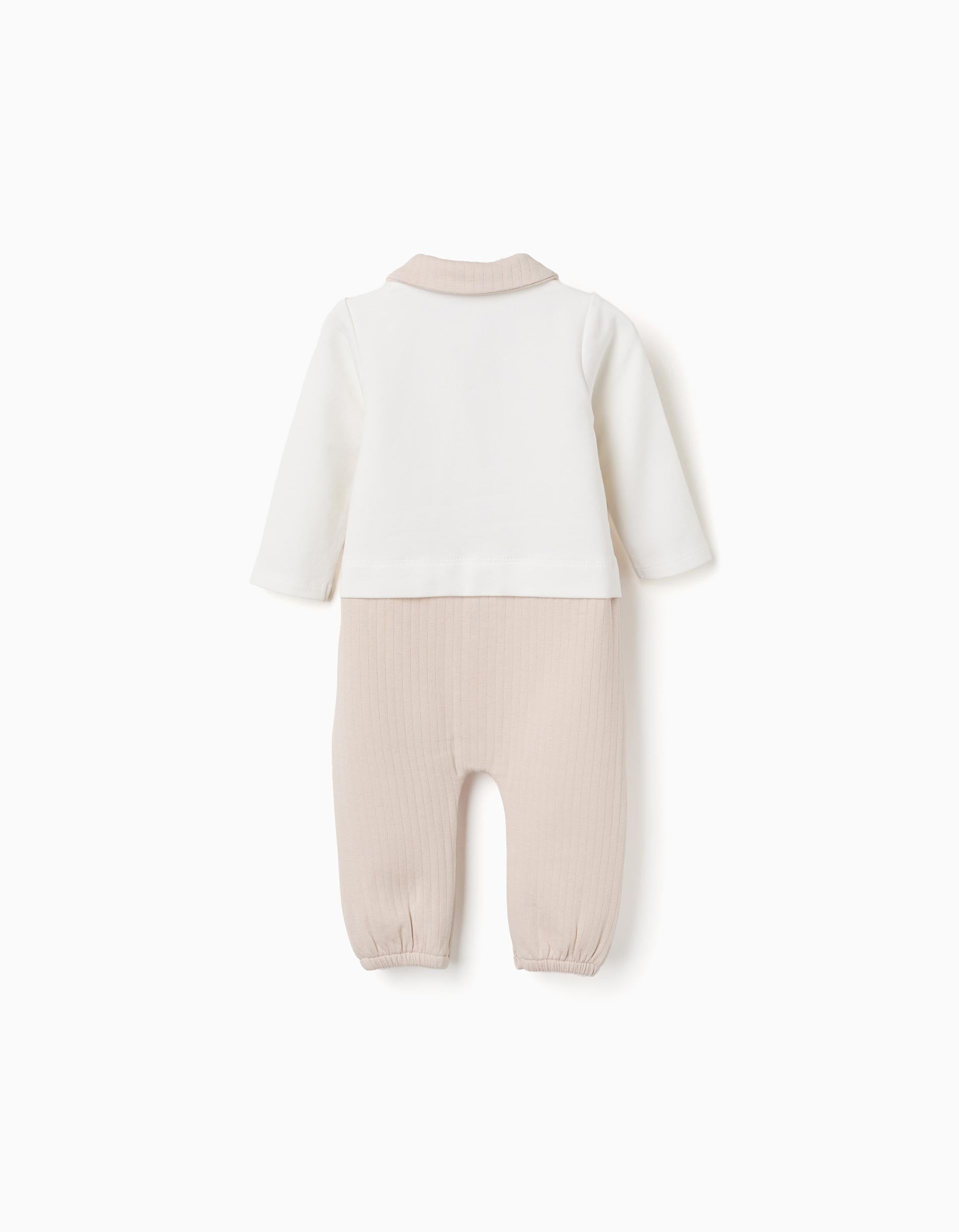 Babygrow sem pés em algodão acolchoado para recém-nascido, branco/bege