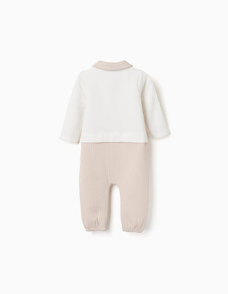 Babygrow sem pés em algodão acolchoado para recém-nascido, branco/bege