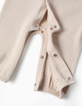 Babygrow sem pés em algodão acolchoado para recém-nascido, branco/bege