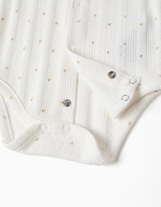 Long sleeve cotton bodysuit with heart motif for newborn girls, white