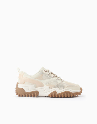 Combined trainers with laces and chunky sole for girls, multicolour