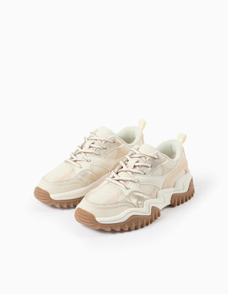 Combined trainers with laces and chunky sole for girls, multicolour